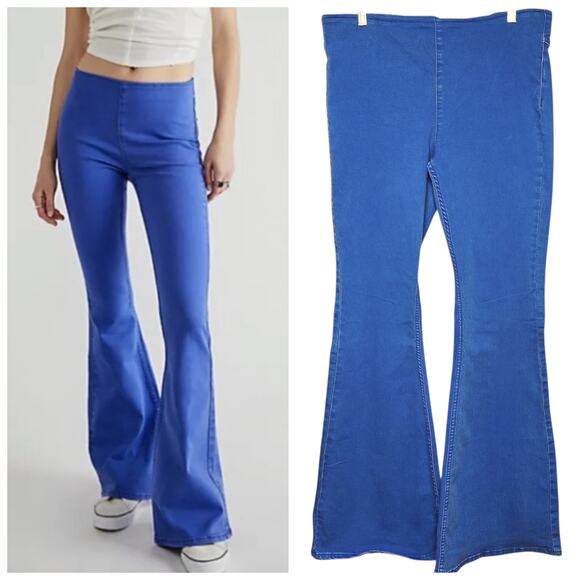 Free People Penny Pull-on flare high rise jegging bellbottom pants bright blue - Picture 1 of 6